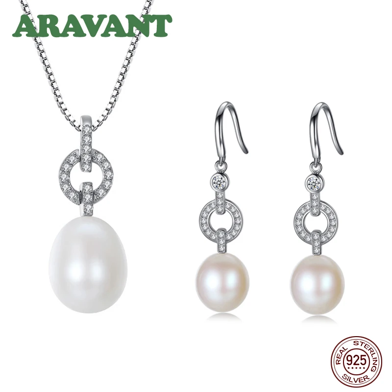 

Комплект ювелирных изделий из белого жемчуга, циркониевые 925 пробы, серебряные ювелирные изделия, натуральный пресноводный жемчуг, ожерель...