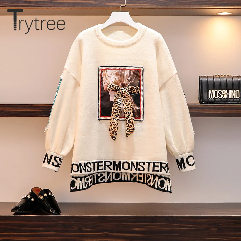 Trytree 2019 осенне зимний комплект из двух предметов Повседневный свитер с круглым