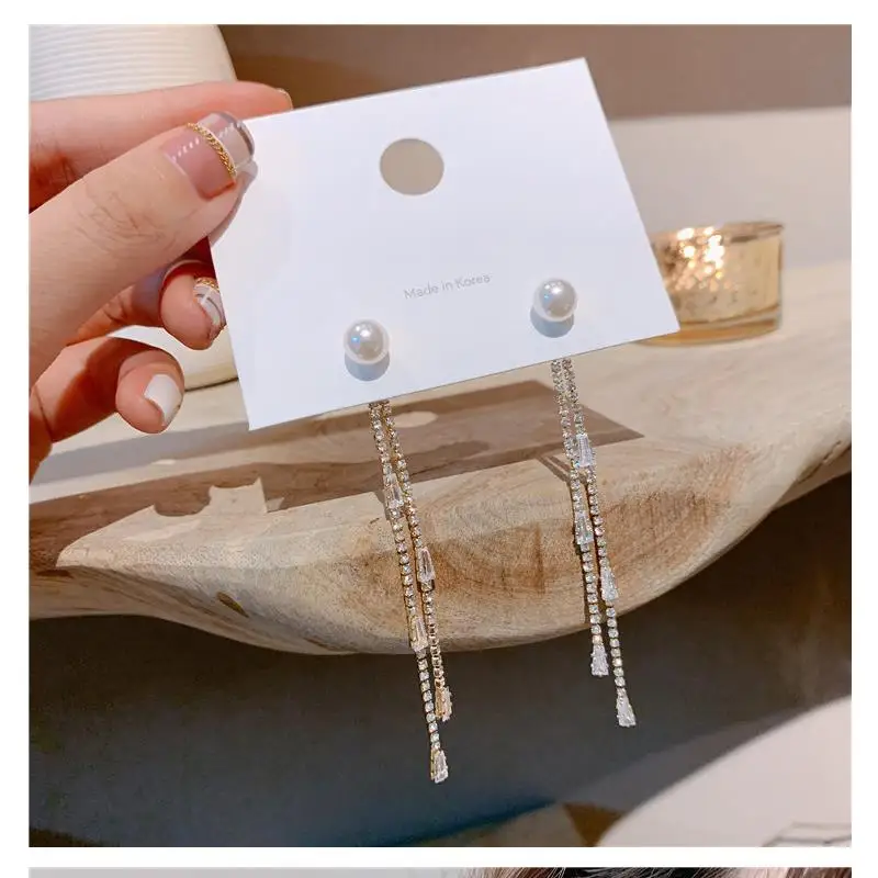 Роскошные женские серьги-капли стразы 925 серебро корейские ювелирные серьги для