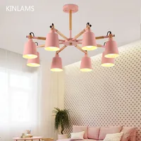 Nordic Simple Ceiling Lights 3/6/8 Head Wire Chandeliers Lamp Wood Macron Colorful LED Light For Room Indoor Lighting Home Decor