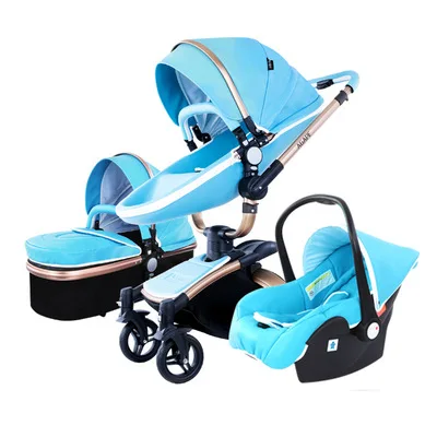 Aulon babyfond искусственная кожа 360 градусов вращения детская коляска, kinderwgen, 3 в 1 система путешествия сиденье с люлькой детская коляска - Цвет: 3 in 1 blue