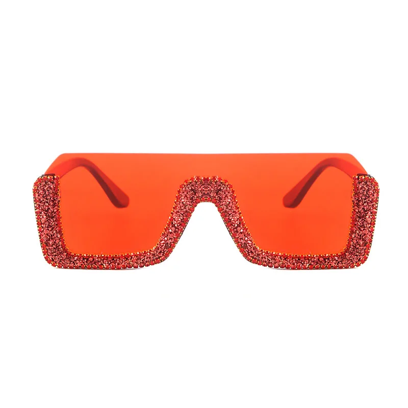 Diamond Semi-Rimless Square Sunglasses Women Rhinestone Retro Gradient Sun Glasses Vintage Oversized Feminino Eyeglasses UV400
