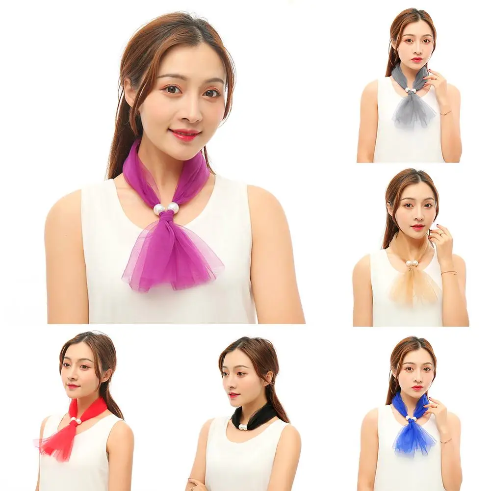 Женский модный Шелковый шарф из ленты красивый с искусственным жемчугом для