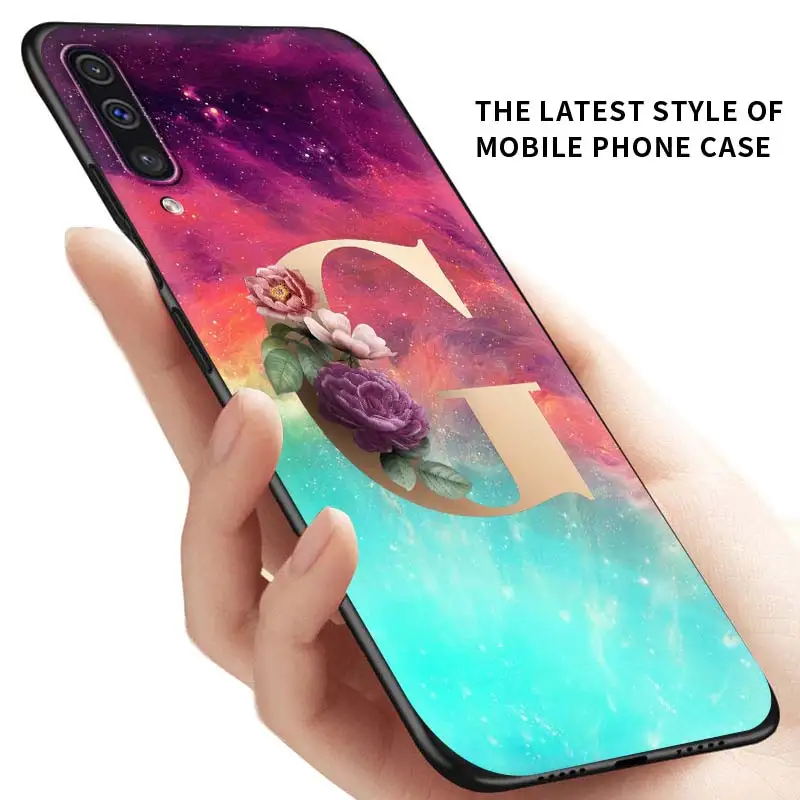 

Letter Alphabet Flowers Case For Samsung Galaxy A50 A10 A70 A20e A30 A40 A20s A10 A71 A51 A21s Capas Black Shell Phone Cover Sac