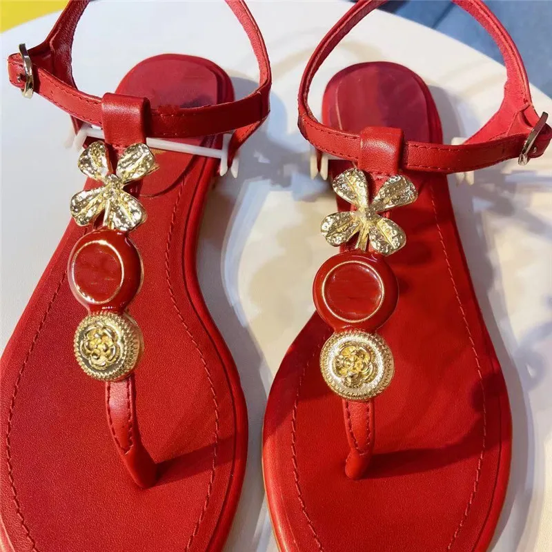 

Prowow Flowers Luxry Brand Sandals Women Metal Dec Strap Flip Flops Flats Shoes Ladies sandalias de verano para mujer