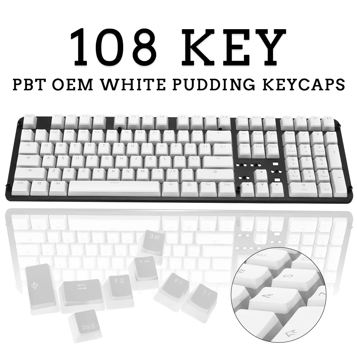 

Translucent PBT key set for laptops and PCs, 108 keys, OEM profile, white pudding