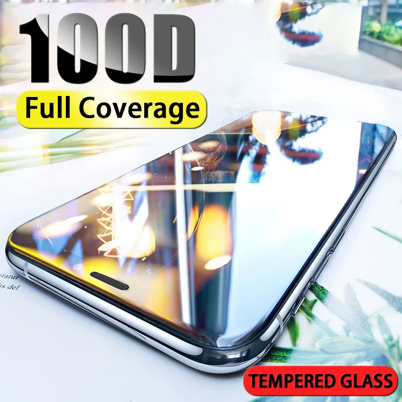 

100D Full Cover Protective Glass on the For iphone X XR XS MAX Tempered Screen Protector For iphone 6 7 8 6s Plus Glass Film