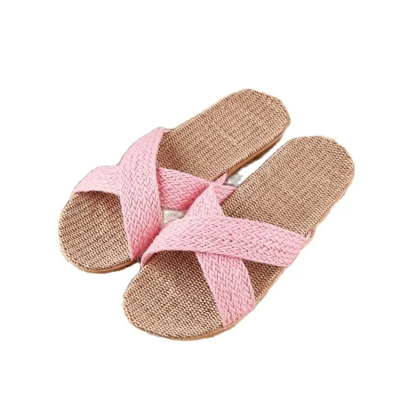 Suihyung Multicolor Flax Slippers For Women 2022 New Summer Indoor Shoes Home Casual Slides Cross Blet Ladies Flip Flops Sandals