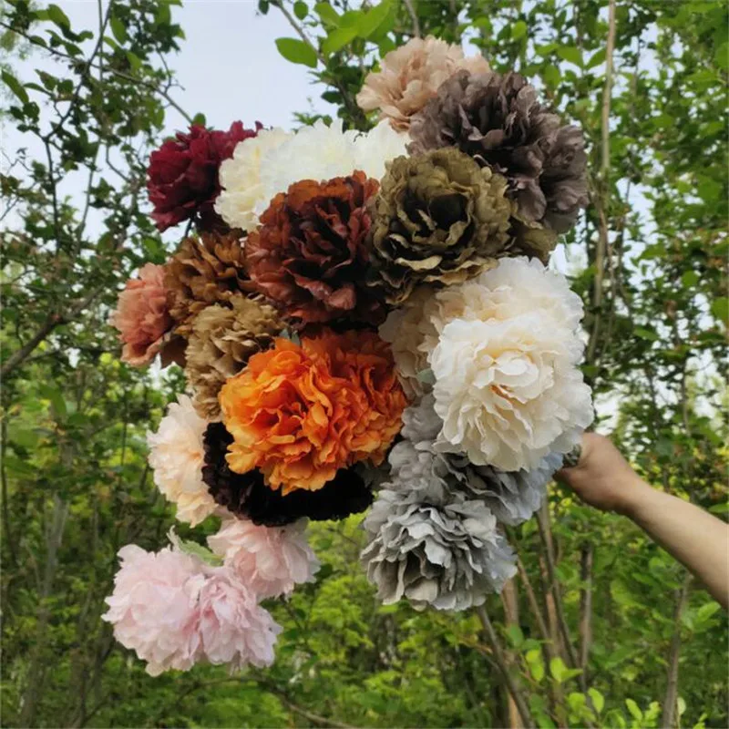 

One Silk 3 Big Heads/Piece Peony Flower Branch Autumn Series Peonia 16 Colors for Wedding Party Centerpieces Floral Decoration