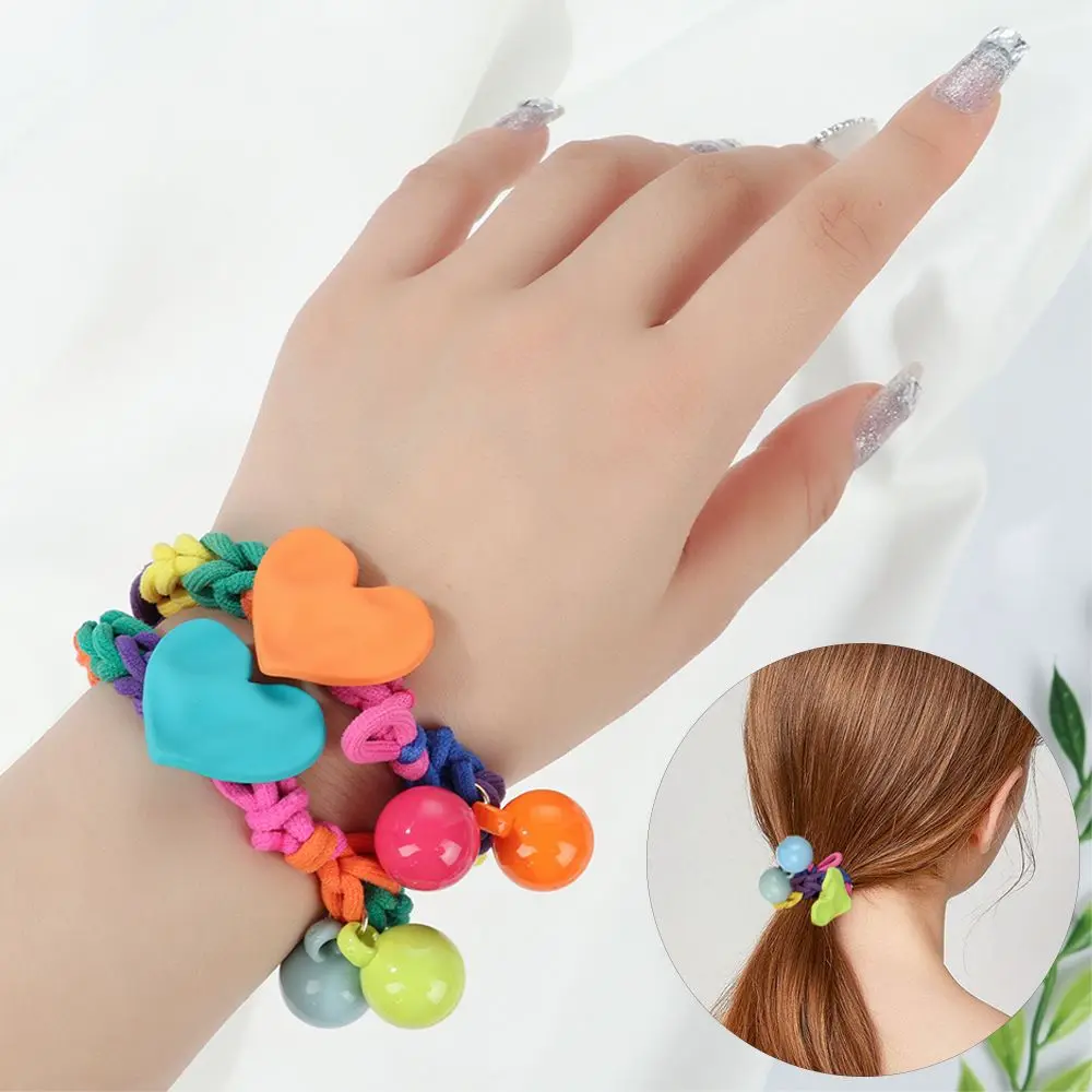 

Girly Headwear Hair Accessories Candy Colors Hair Rope Handmade Weaving Hair Ring Colorful Weaving Heart Rubber Band