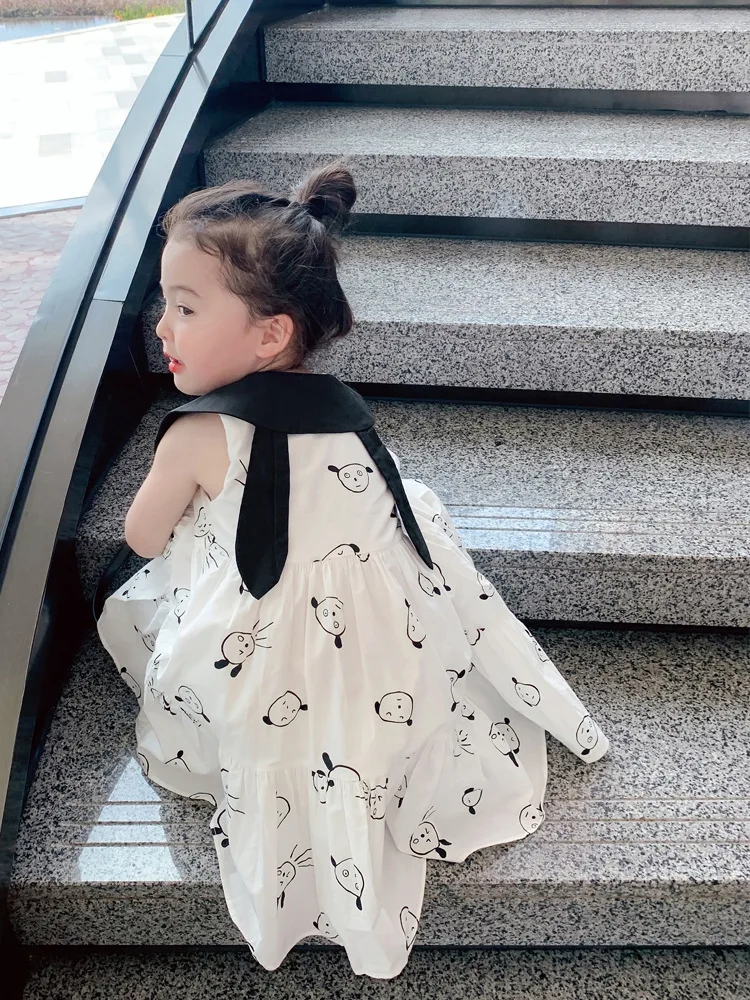 

2021 Girls Summer Lapel Printed Princess Dress Kids Clothes
