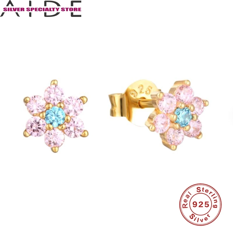 AIDE цветы Золотые серьги для женщин 925 серебряные 2020 модные серьги-гвоздики