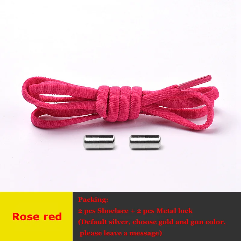 Rose red Круглые шнурки для ботинок эластичные шнурки без завязок металлический замок быстрая безопасность ленивые шнурки подходят для отдыха кроссовки off white шнурки для обуви - Цвет: Rose red