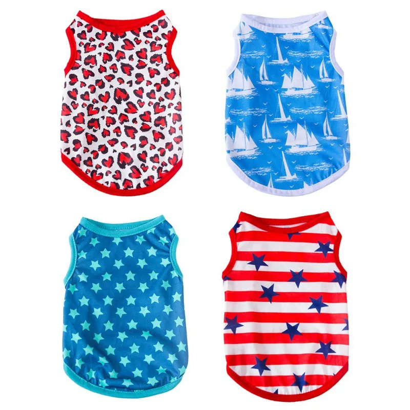 

Dog Clothes Small Dogs Cat T-shirt Cute Printed Striped Pet Vest Sleeveless Dog Shirt Summer Clothes French Bulldog Apparels