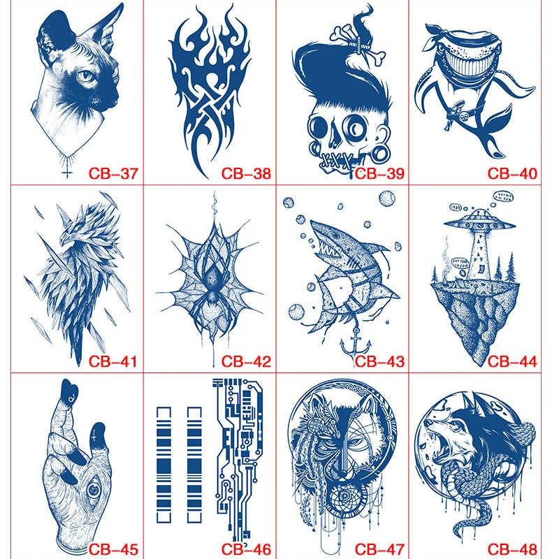 

Semi-permanent Waterproof Temporary Tattoos Fake Tattoo For Men Cool Wolf Fox Skull Shark Female The Body Chest Tattoo Sticker