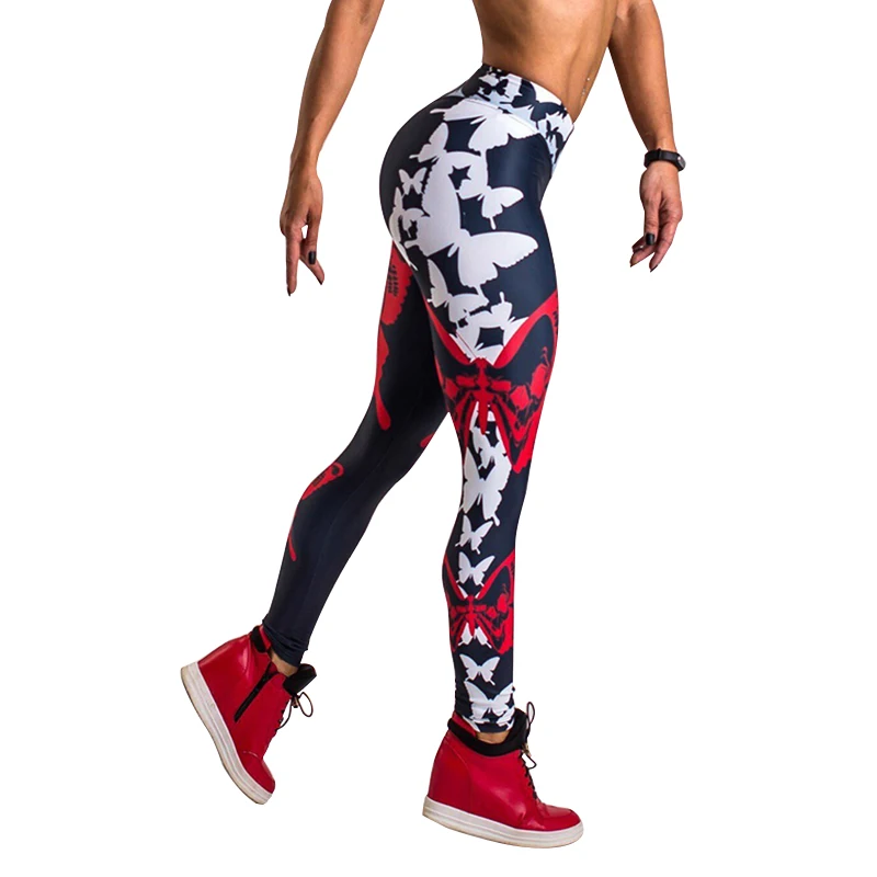 Повседневные Спортивные джеггинсы с цифровым принтом бабочек сексуальные женские брюки пуш ап черные штаны