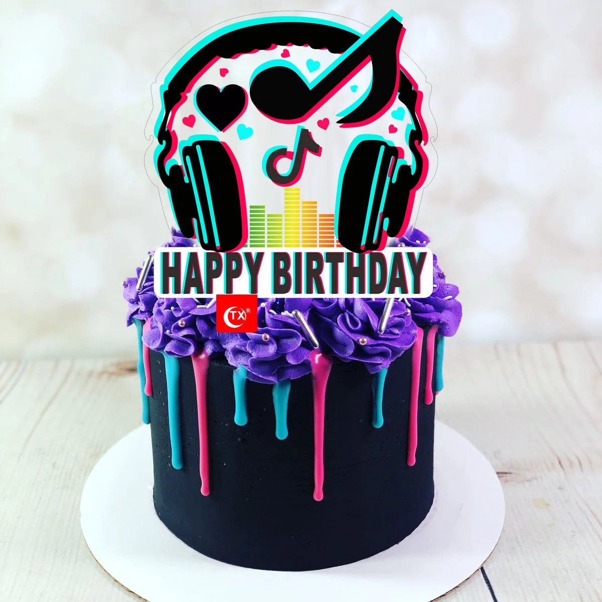 

Tik Tok Happy Birthday Cake Acrylic Decoration Ornaments APP Logo Party Dessert Table Decoration Kids Celebration Party