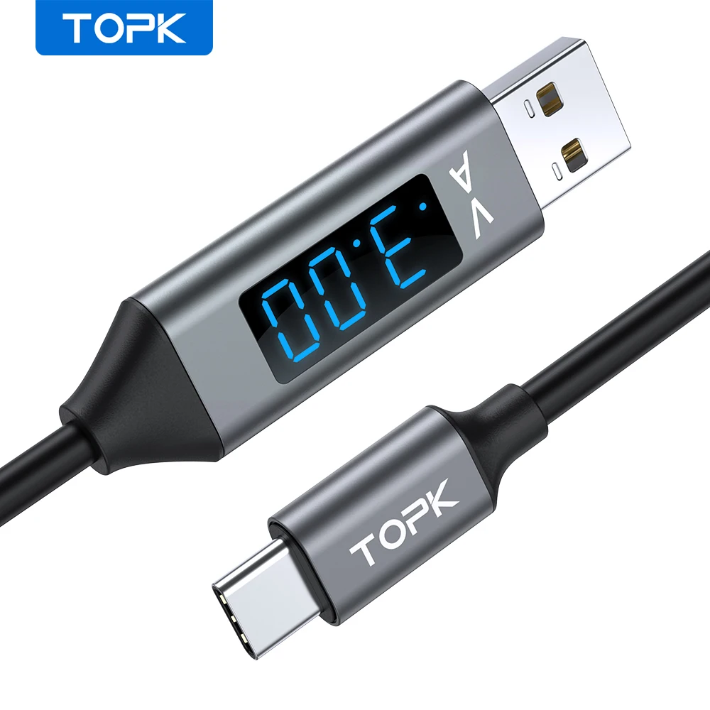 TOPK AC32 LED 3A Кабель с разъемом Micro USB Type C кабель для передачи данных мобильный