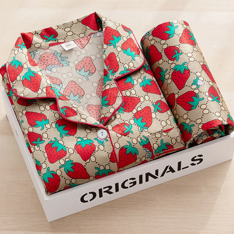 

Пижамный комплект Женский из 2 предметов, Элегантная атласная Шелковая пижама с принтом роз, длинные брюки, одежда для сна, весна-лето