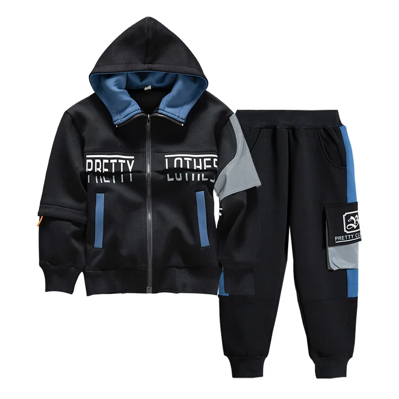 

Lapel Spring Summer Boys Clothing SuitsCoat + Pants 2pcs/Set Kids Jacket Teenager Sport LeisureTracksuit High Quality