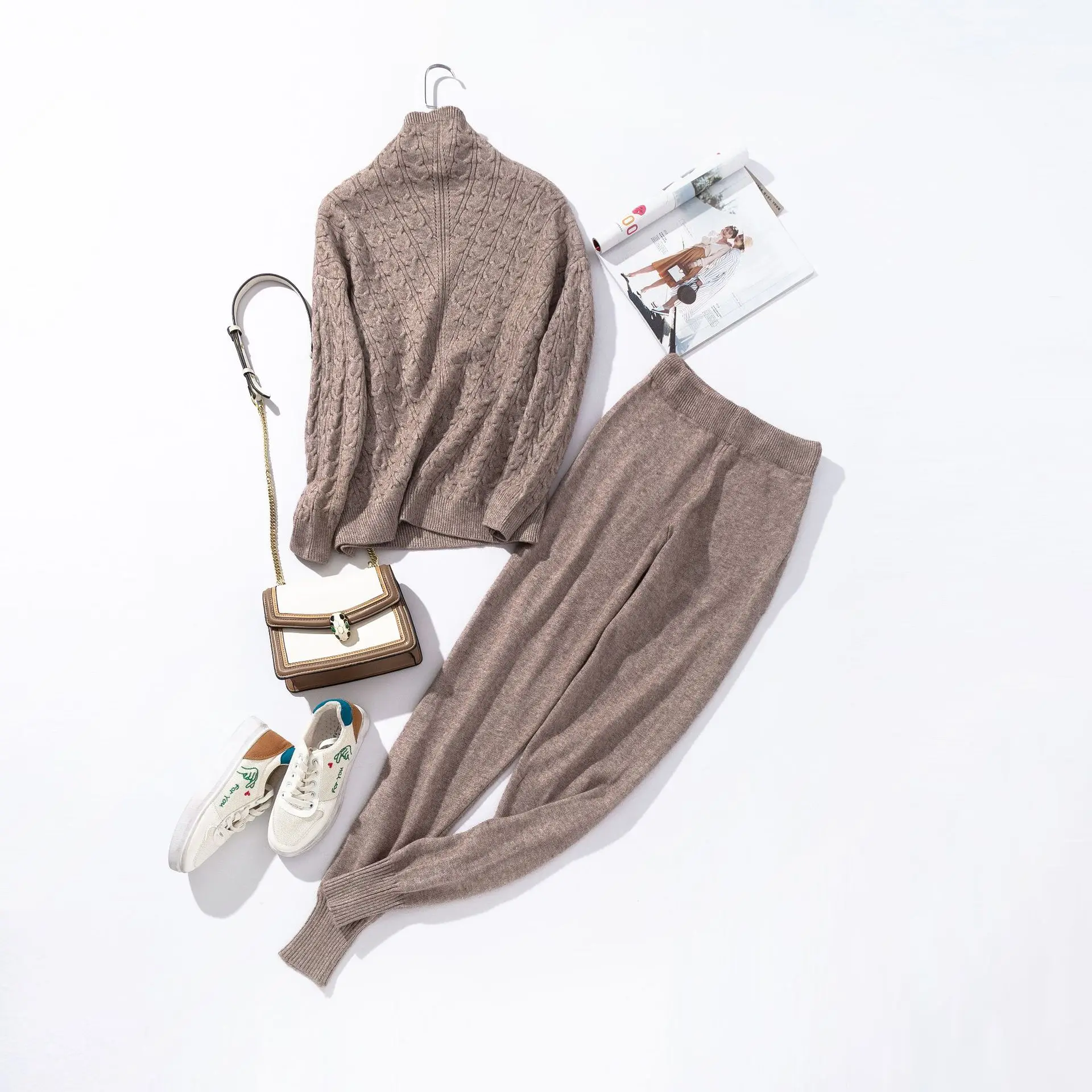 Twisted женский свитер Костюмы и наборы Водолазка с длинным рукавом трикотажные