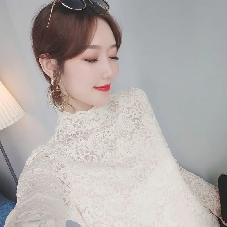 

Woman Tshirts Women's Long-Sleeved Lace Autumn Winter Coat Tops Mujer Camisetas
