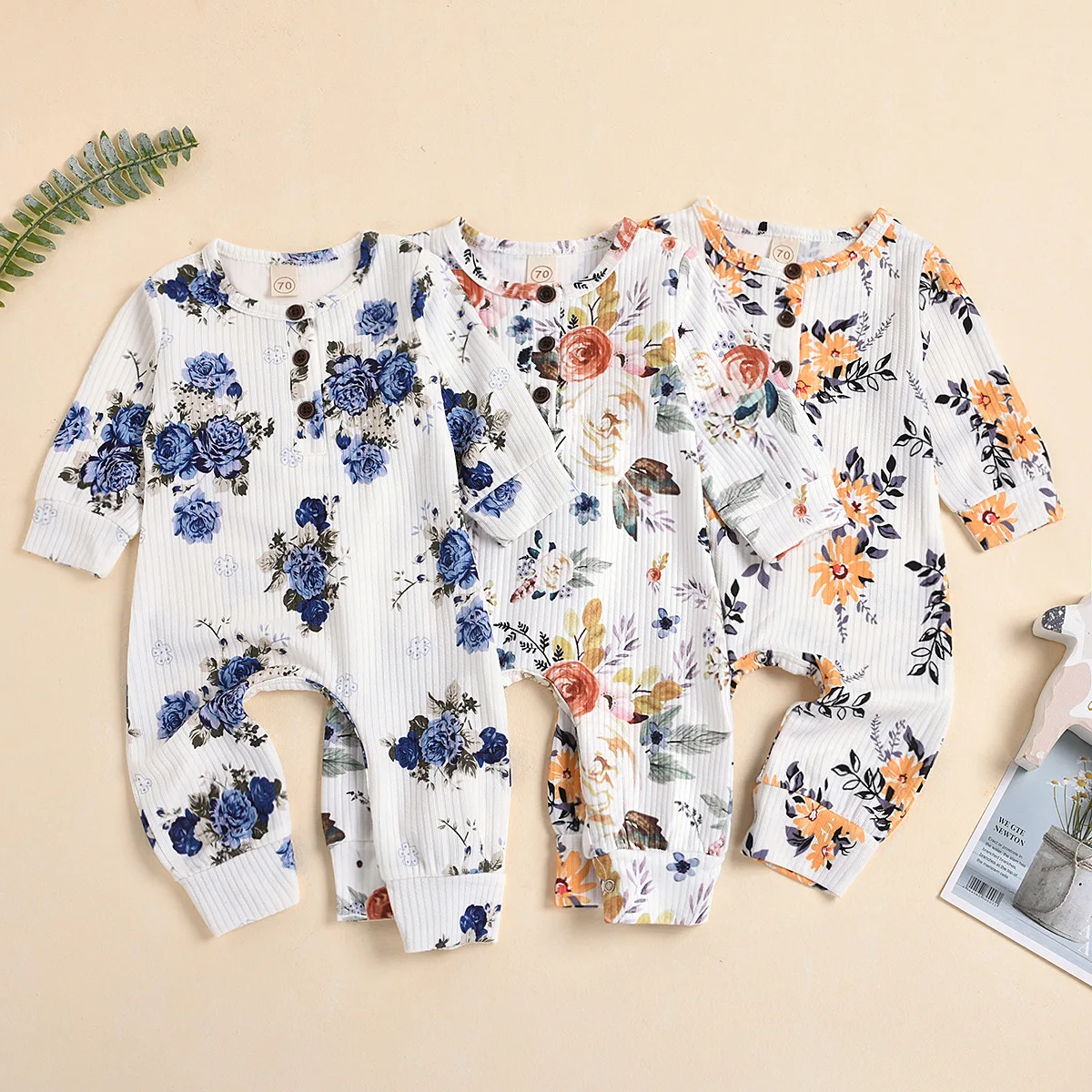 

Baby jumpsuits with long sleeves and long legs printed with flowers baby boy clothes set 3M-3Y