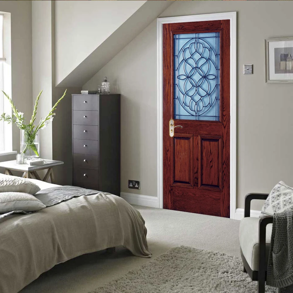 

Bedroom PVC Door Sticker Modern 3D DIY European Fashion Wallpaper Living Room Art Door Poster Self-Adhesive Mural Stickers Home