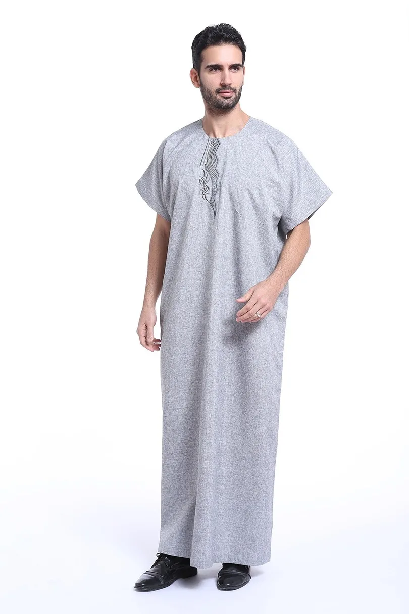 Muslim Jubba Thobe Islamic Men's Clothing Short Sleeve Shirt Abaya Plus Size Dubai Arab Jilbab Moslem Robe Middle East Kaftan  - buy with discount