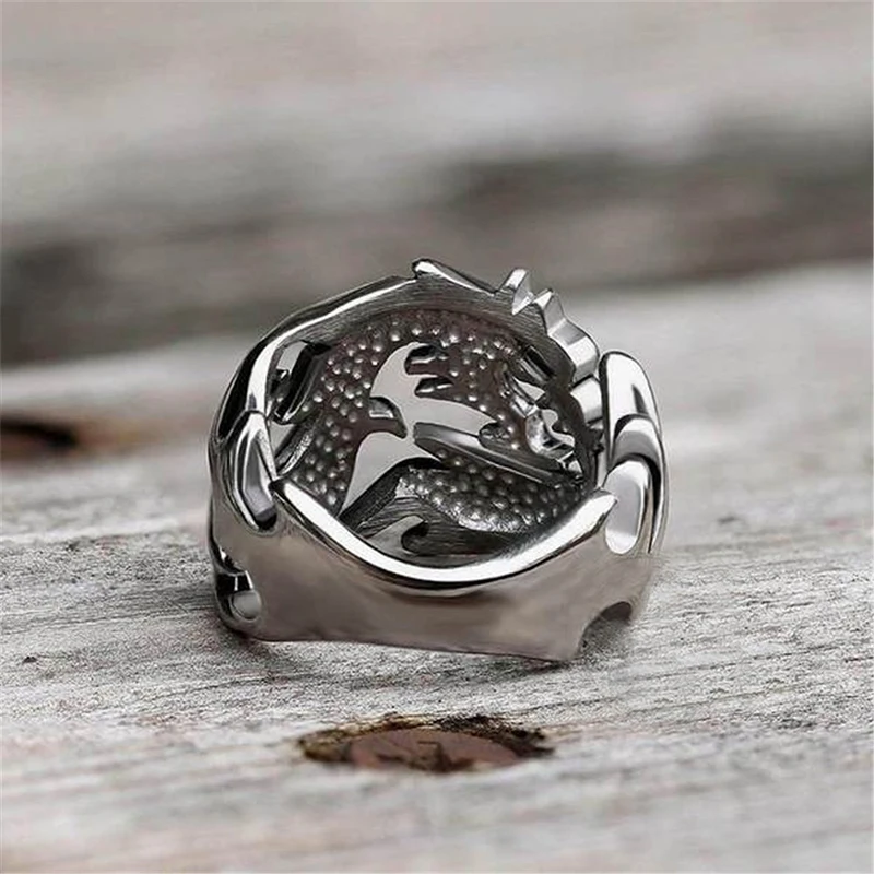 

Trendy Fashion Popular Retro Punk Rock Hollow Dragon Ring Trendy Male Ring Hip Hop Party Locomotive Jewelry Jewelry Gift