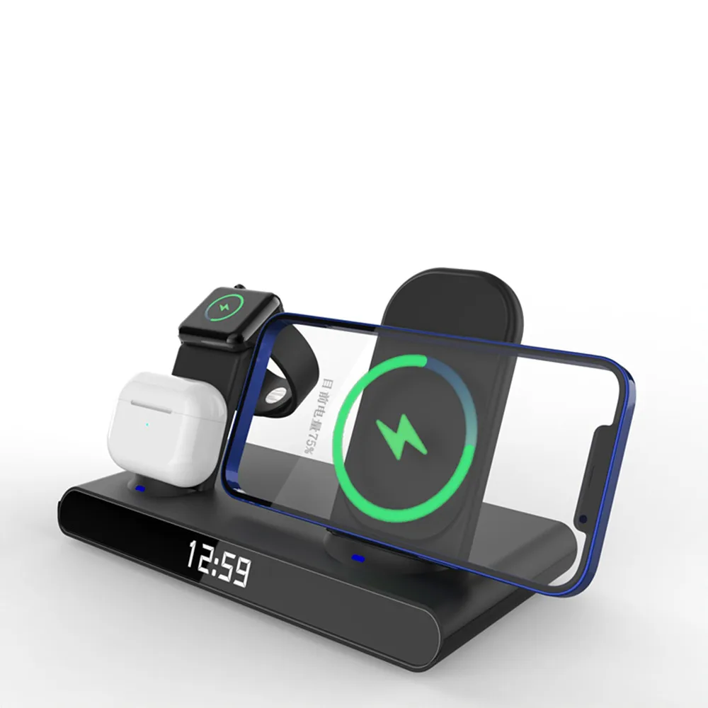 3 in 1 clock wireless charger stand 15w fast wireless charging station for samsung xiaomi mi huawei for iphone apple watch free global shipping