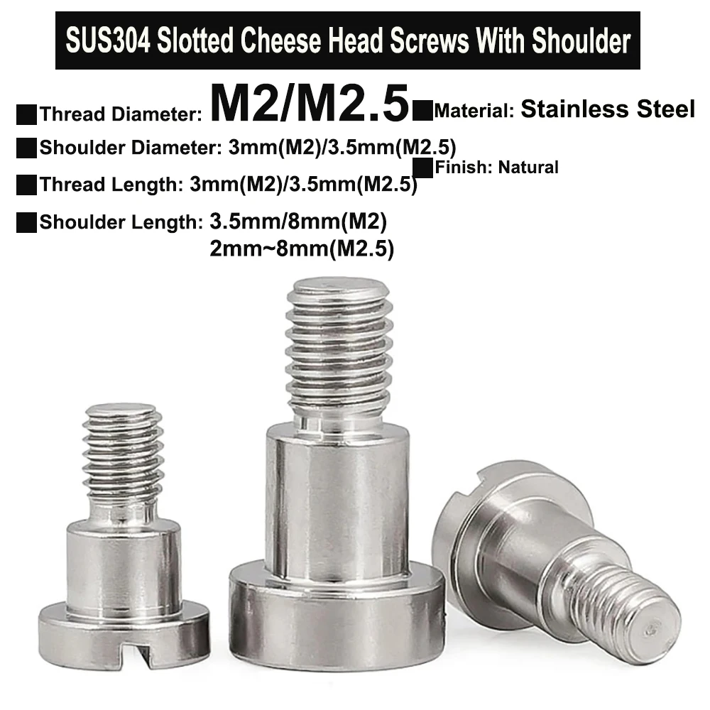 

2Pcs M2 M2.5 SUS304 Stainless Steel Slotted Cheese Head Screws with Shoulder Roller Bearing Bolts GB830