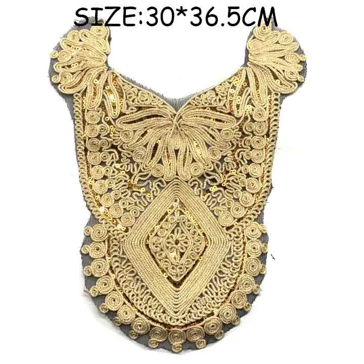 Золотой кружевной воротник Венеция с блестками Цветочная вышитая аппликация