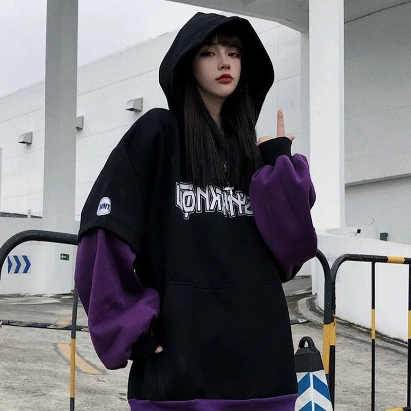 

HOUZHOU Black Harajuku Sweatshirt Streetwear Women Autumn Thick Oversized Gothic Hoodie Korean Fashion Pullover Vintage Casual