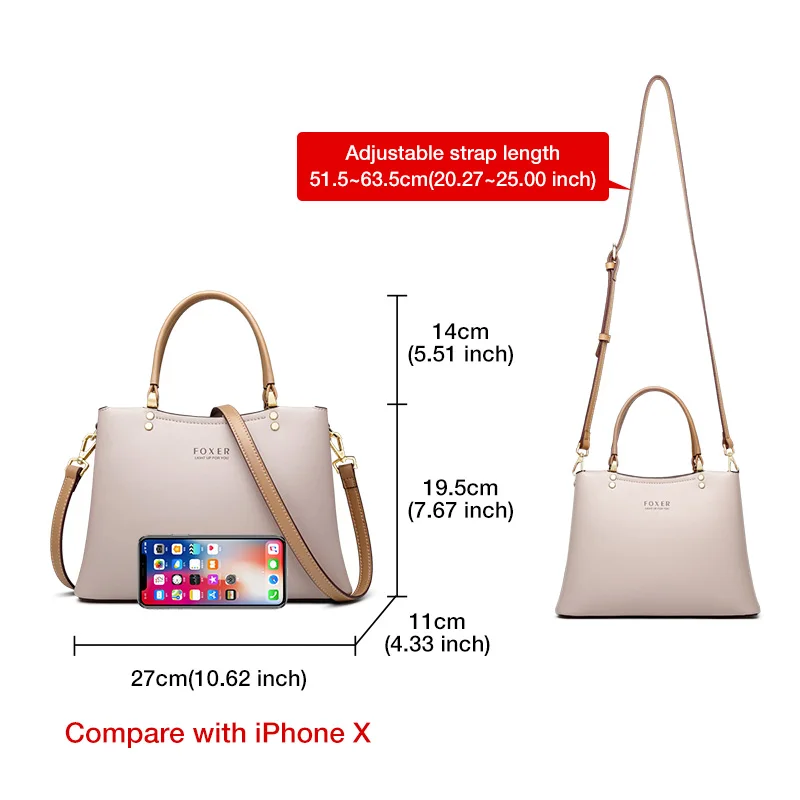Foxer Fall Winter Bag Cowhide Leather Lady Handbag Elegant Simple Tote Female Large Capacity Purse Women Commute Messenger | Багаж и сумки