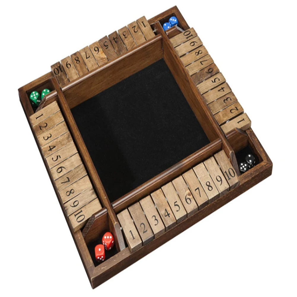 

Настольная игра с играми Shut The Box, набор 4-сторонних деревянных щитков и кубиков с 10 цифрами для 4 человек, детей, семейных пабов, баров, вечевеч...