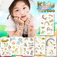 fashion gold child cute waterproof temporary tattoo sticker rainbow unicorn butterfly star flash wrist tatto girl body art woman