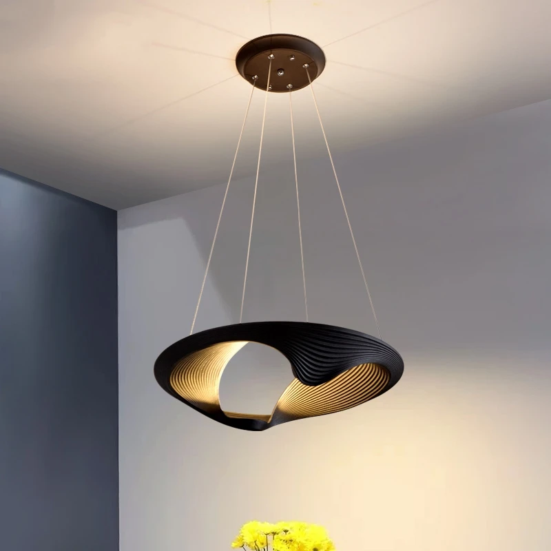 

Nordic Black Led Pendant Lights Creative Art Ellipse Restaurant Living Room Pendant Lamp Aluminum Postmodern Hanglamp Luminaria