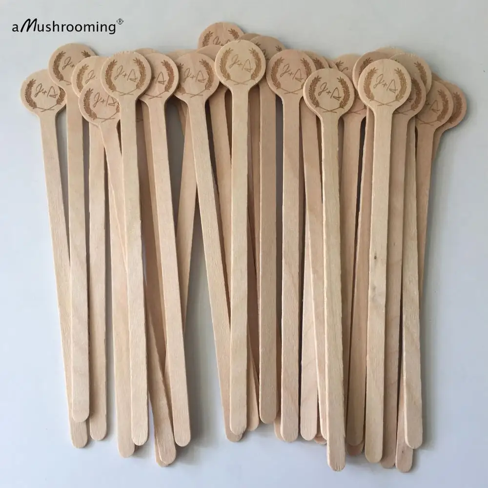 

100pcs personalized rustic wedding cocktail swizzle stirrers drink beverage stir stick with initials custom wooden cupcake picks