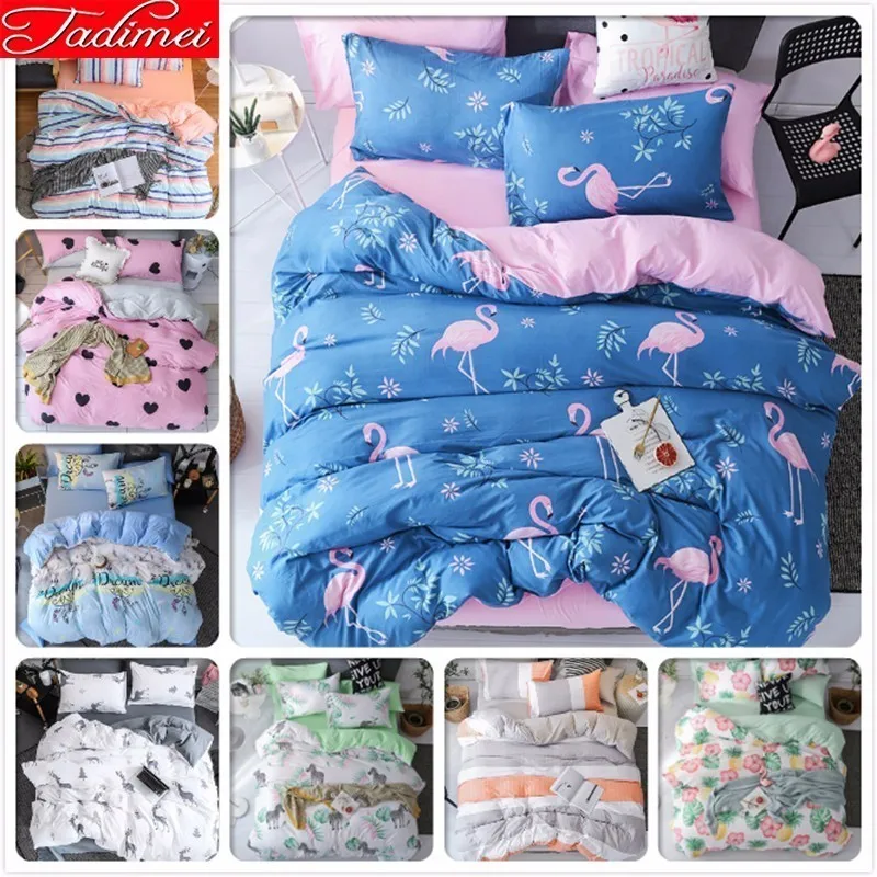 Фламинго узор пододеяльник 3/4 шт Постельное белье для взрослых и детей мягкое