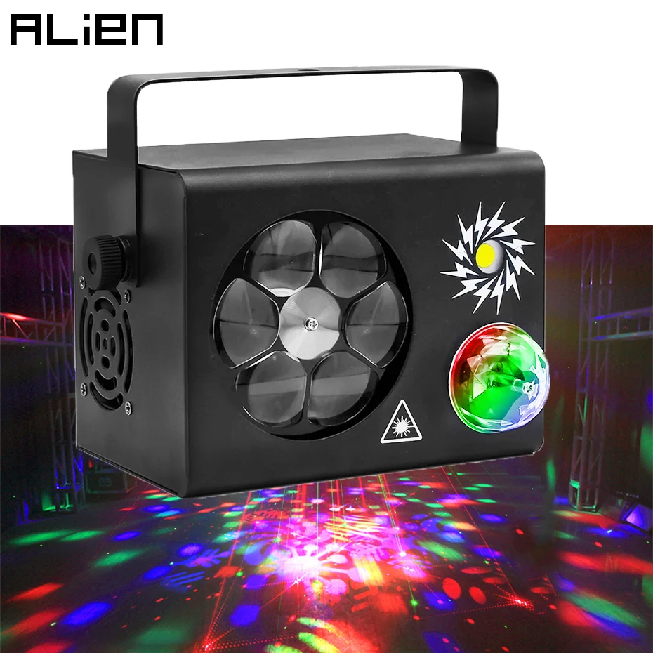 Волшебный светодиодный RGB Шар ALIEN 4 в 1 стробоскоп 16 красных и зеленых лазерных
