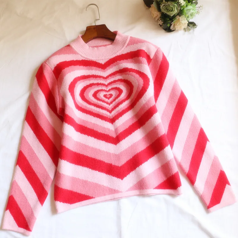 Женский трикотажный свитер-водолазка в стиле Харадзюку розовый свитер с длинным