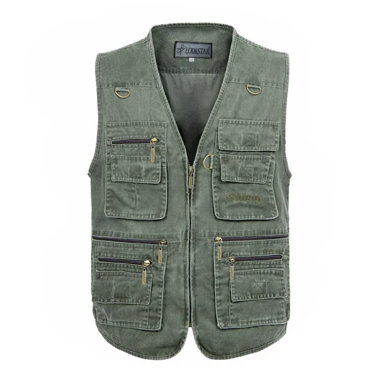 Army Green Vest Мужская куртка Ковбой карманы размера плюс жилет 7XL мужской повседневный летний большой размер хлопок без рукавов жилет мужской джинсовый жилет приталенный - Цвет: Army Green Vest
