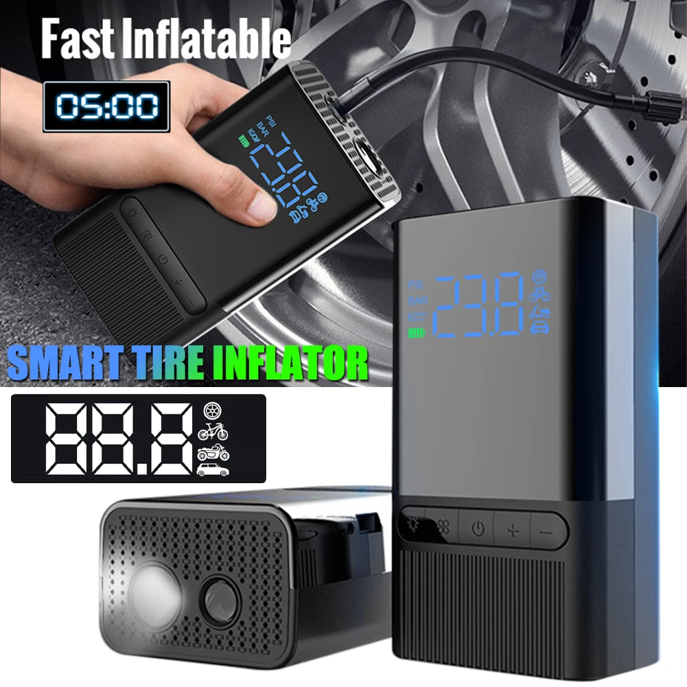 

Новый автоматический воздушный насос, портативный беспроводной мини-насос, электрический насос для шин 120 PSI со светодиодсветильник кой, ци...