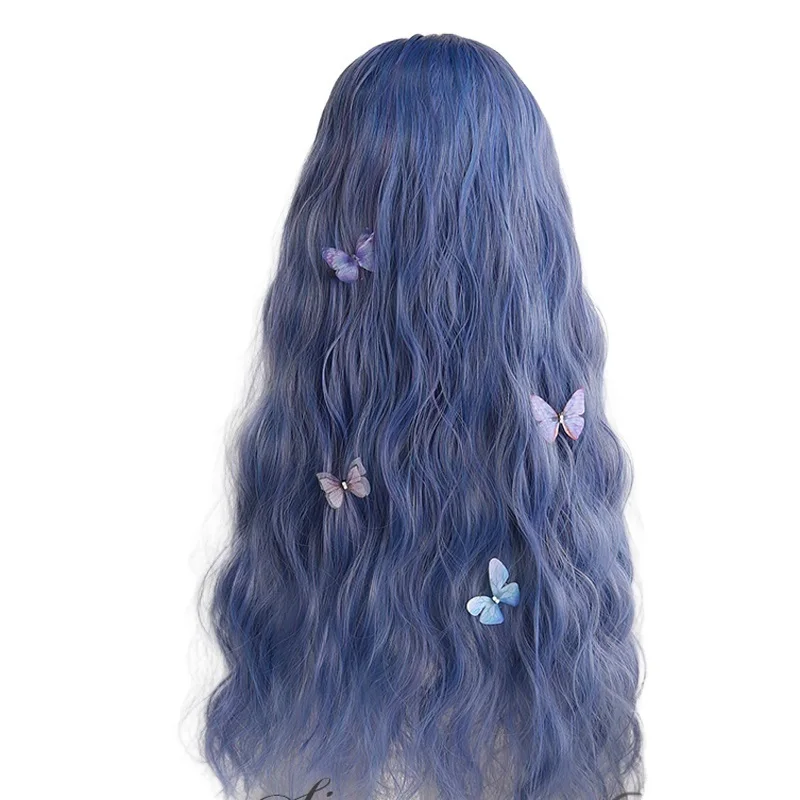 

For Purple Blue Lolita Wig Harajuku Fairy Cosplay Bangs Curly 65cm Long Sweet Fringe Adult Girls Synthetic Hair