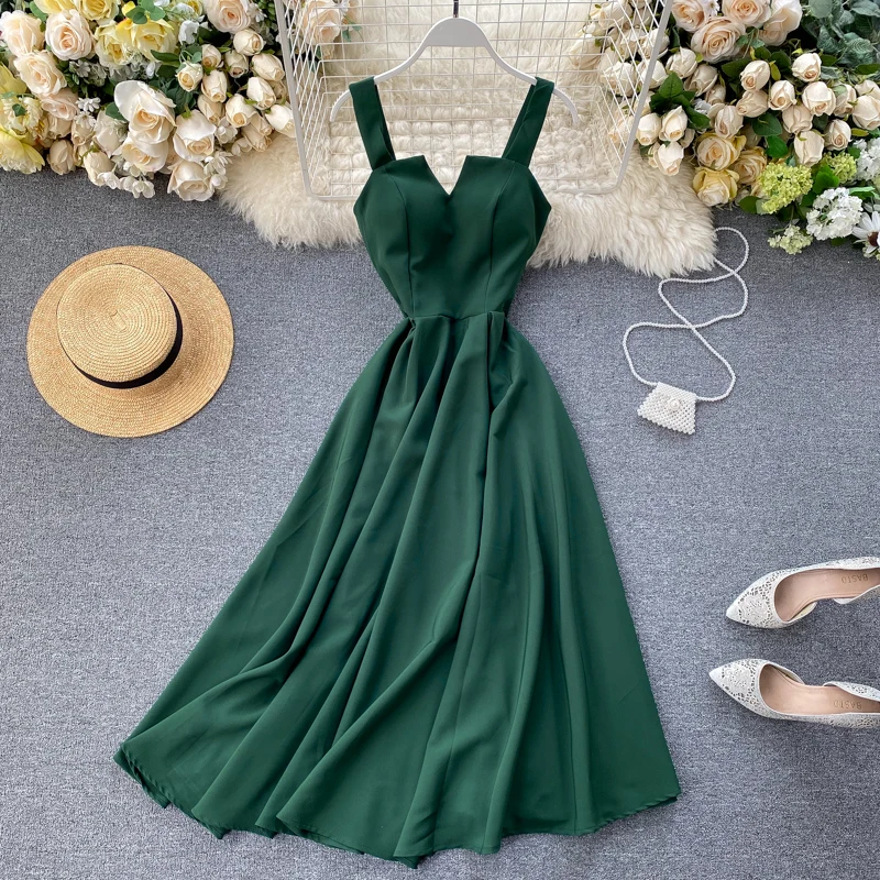 

2020 High Quality Women Vintage Dress Summer Sleeveless Strapless Spaghetti Strap Dress Vestidos Party Vacation Beach Dress New