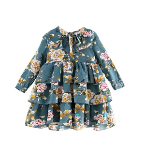 Детские вечерние платья для девочек Многослойные Платья с цветочным принтом на день рождения детская повседневная одежда от 3 до 7 лет