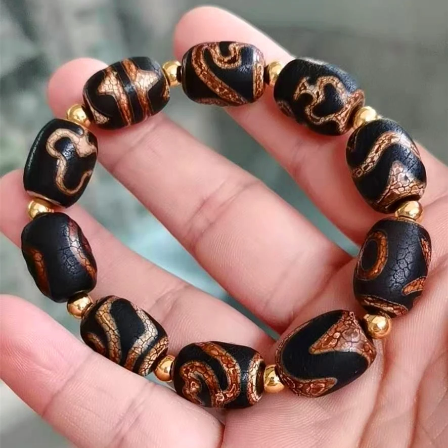 

Multi-patterned Totem Old Weathering Cylindrical Agate DZI Beads String Bracelet Men&women's Amulet Bracelet Free Shipping