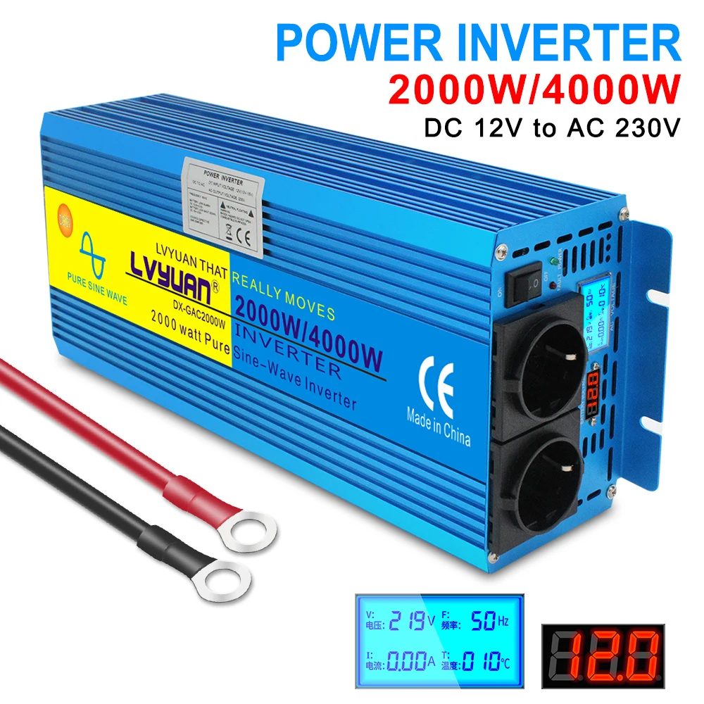 $59.99 LED Display Inverter DC 12V To AC 220V 2000W 3000W 4000W Pure Sine Wave Transformer Voltage Converter 12 220 Power auto Inversor