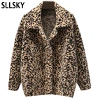 SLLSKY Женское пальто из искусственного меха норки, зимнее толстое теплое мягкое однобортное пальто с леопардовым принтом, плюшевое Свободное пальто
